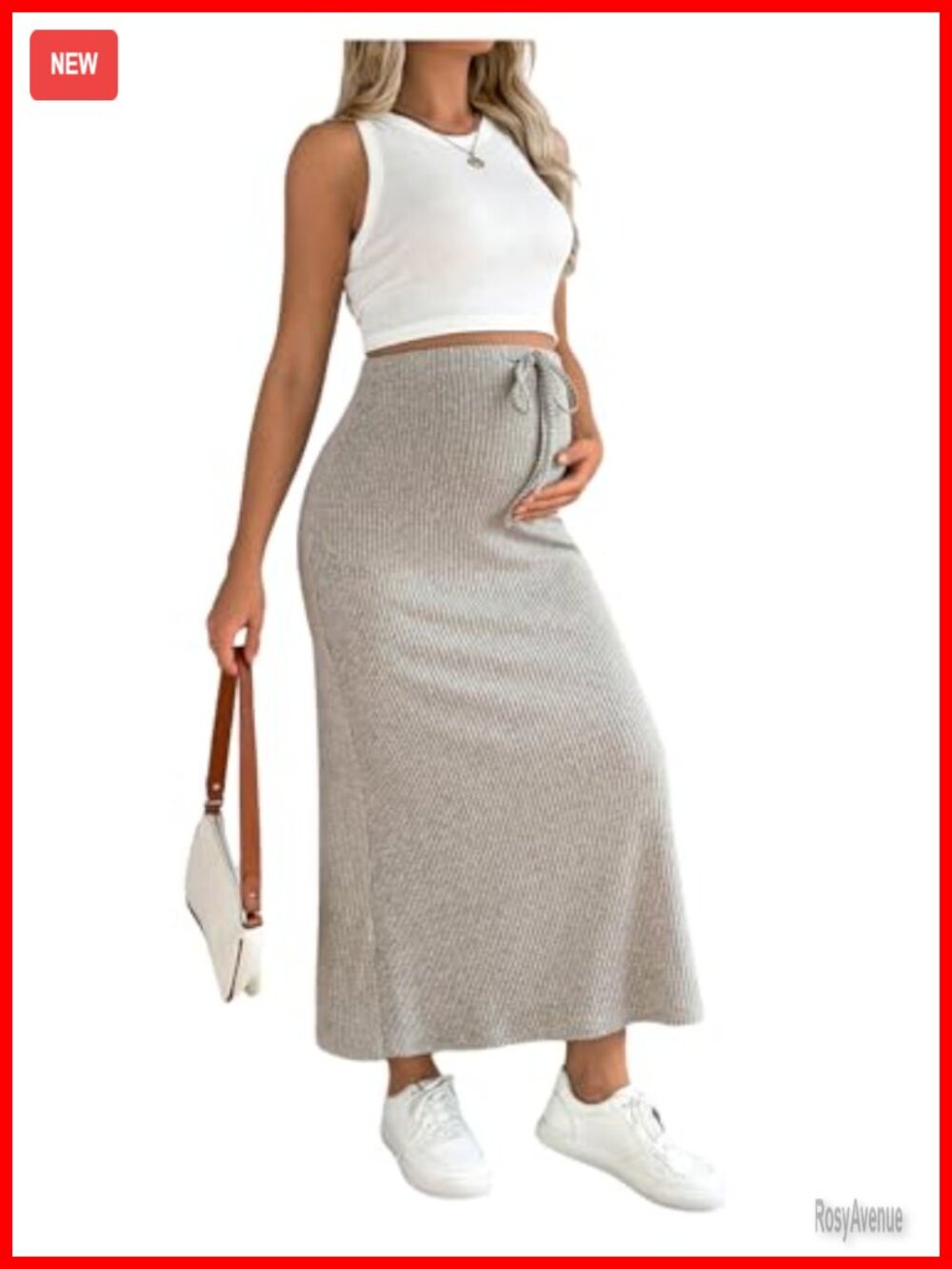 Maternity Two Piece Lounge Set Crop Tank Top Maxi Skirt Ribbed Knit